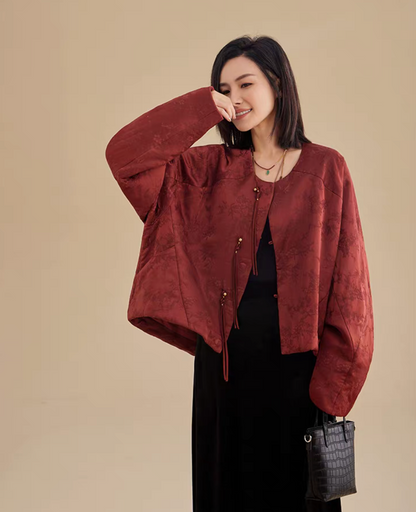 新年童裝 平安喜樂提花夾棉外套 100-160cm/S-XL 親子裝 女童款/大人款 新年中式華服唐裝 新春馬年 2026年 AAA