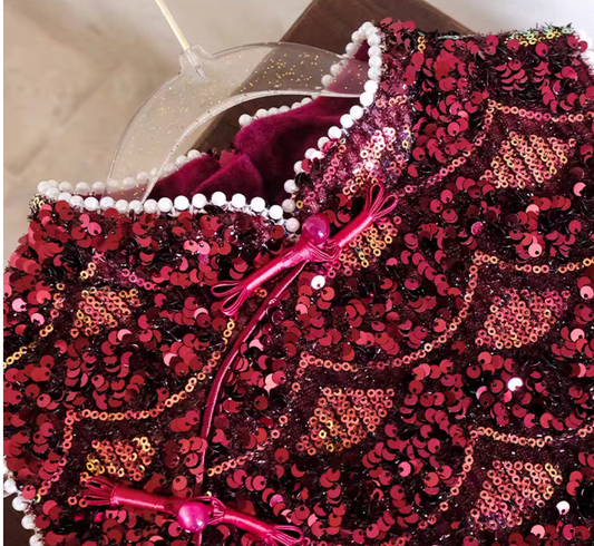 新年童裝 人魚亮片珍珠領旗袍兩件套裝 110-170cm 女童款 新年中式華服唐裝 新春馬年 2026年 AAA