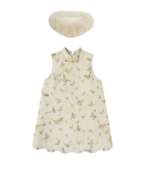 新年童裝 蝶影浮光背心旗袍裙 90-150cm 女童款 新年中式華服唐裝 新春馬年 2026年 AAA