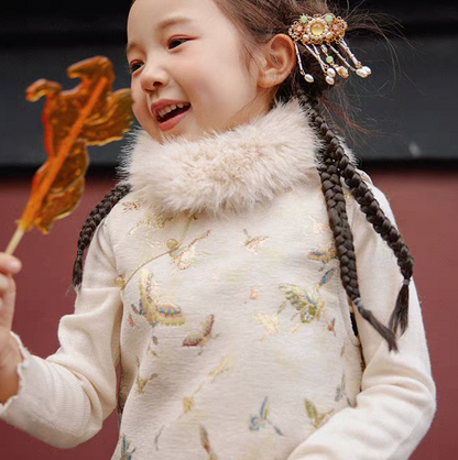 新年童裝 蝶影浮光背心旗袍裙 90-150cm 女童款 新年中式華服唐裝 新春馬年 2026年 AAA