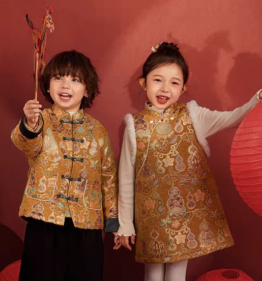 新年童裝 福祿錦裳唐裝外套/背心旗袍裙 90-150cm 男童款/女童款 新年中式華服唐裝 新春馬年 2026年 AAA