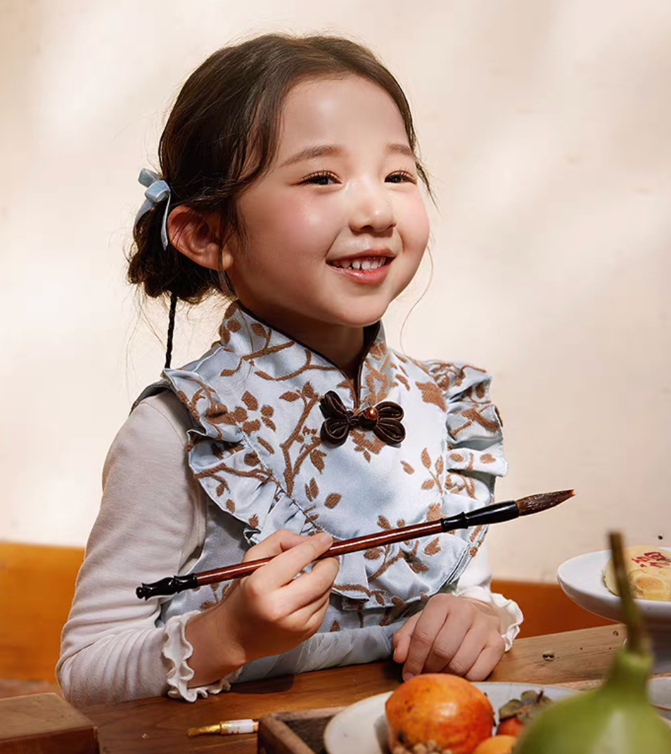 新年童裝 蘭若榴色唐裝背心/旗袍網紗背心裙 90-150cm 男童款/女童款 新年中式華服唐裝 新春馬年 2026年 AAA