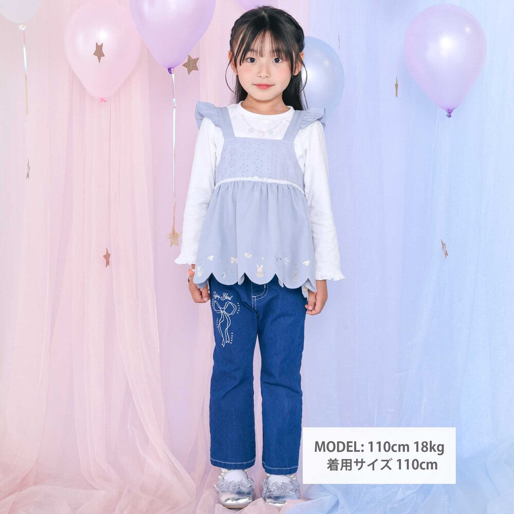 日本童裝  SLAP SLIP【スラプリ】荷葉袖口長袖上衣+刺繡吊帶套裝 90-130cm 女童款 秋季 TOPS