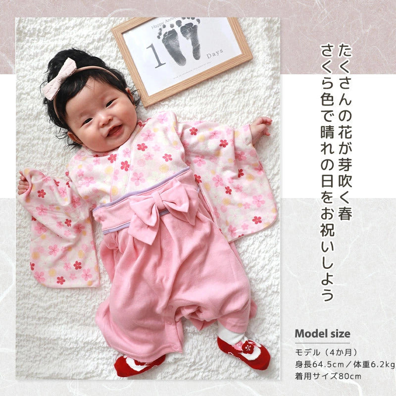 日本童裝 新年袴＋襪一套 日本和服 70-90cm 初生嬰兒 女童款 新年行運發財特輯 Happy New Year 馬年