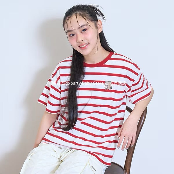 Lovetoxic Japanese children's clothing striped top 140-160cm girls summer TOPS 
