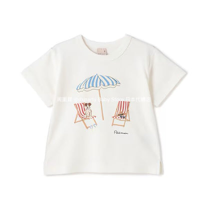 Japanese children's clothing pe#main printed tops 80-130cm boys' summer TOPS 