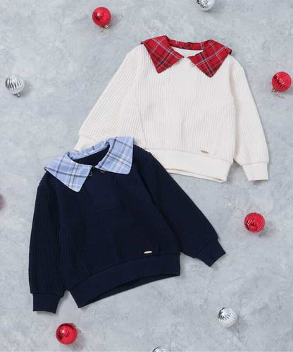 日本童裝 apres les cours 格仔水手領上衣 80-130cm 男童款 冬季 Tops 聖誕紅/新年紅