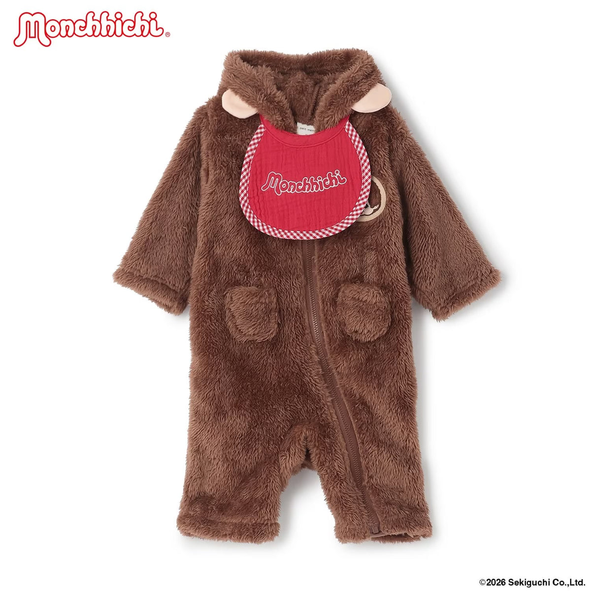 日本童裝 pe#main x Monchhichi 毛毛連衣及口水巾 70-80cm 男童款/女童款 初生嬰兒 秋季 Jumpsuit