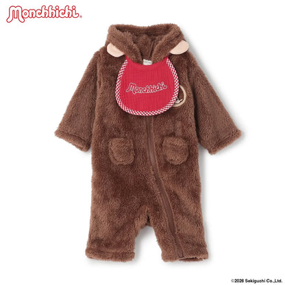 日本童裝 pe#main x Monchhichi 毛毛連衣及口水巾 70-80cm 男童款/女童款 初生嬰兒 秋季 Jumpsuit
