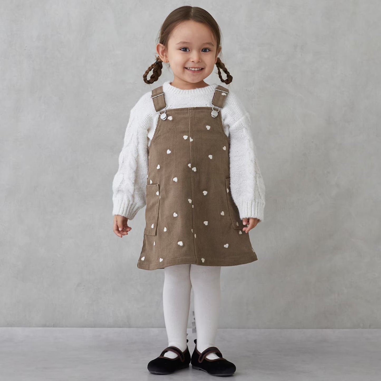 日本童裝 pe#main 心型刺繡燈芯絨背帶裙 80-130cm 女童款 冬季 DRESSES