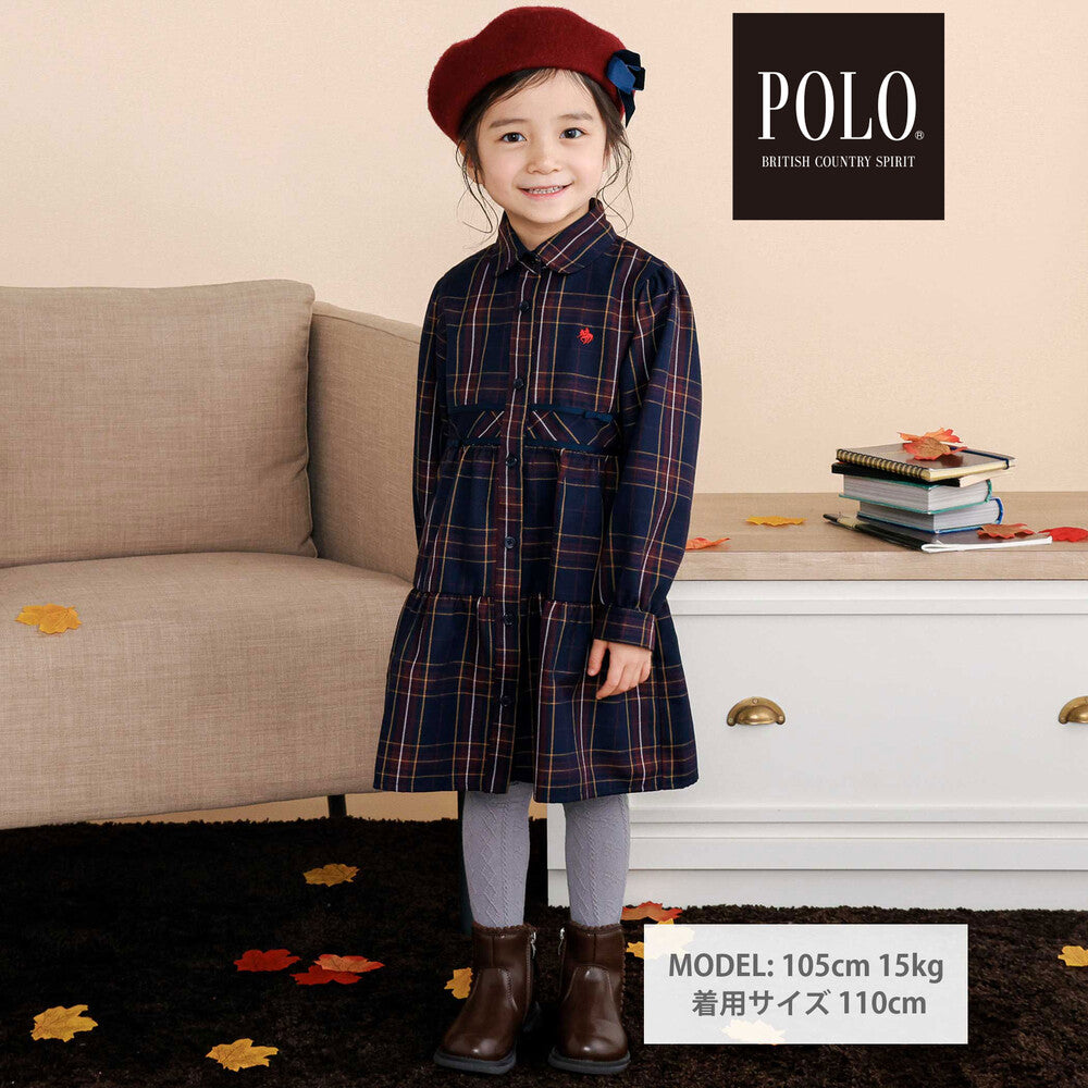 日本童裝  SLAP SLIP x POLO BCS 格紋拼接連身裙 80-130cm 女童款 秋季 DRESSES 面試/宴會/表演