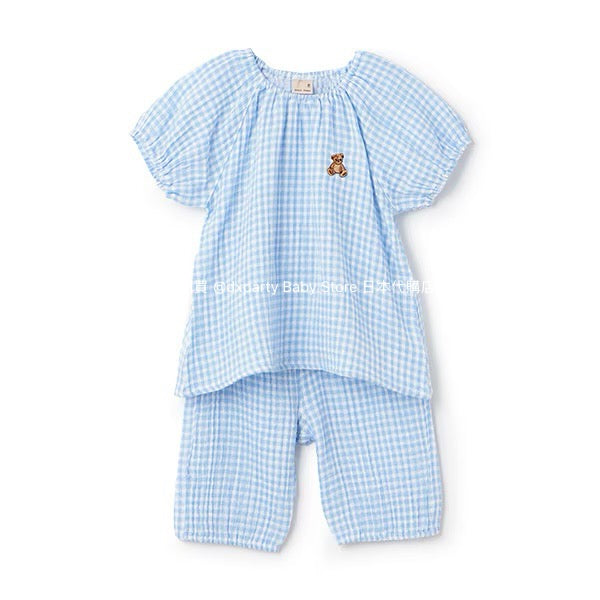 Japanese children's clothing pe#main puff sleeve double gauze pajamas 80-130cm girls' summer pajamas series 