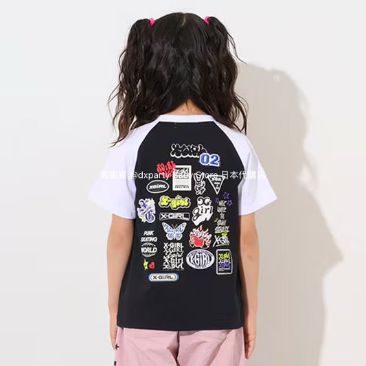 Japanese children's clothing X-girl Stages printed top 80-140cm girls summer TOPS 