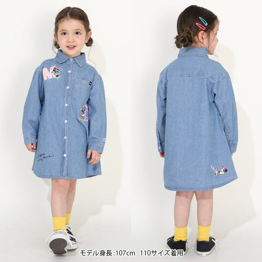 Japanese BDL x Disney Minnie Mouse Denim Shirt Dress (90-130cm) for Girls Summer 