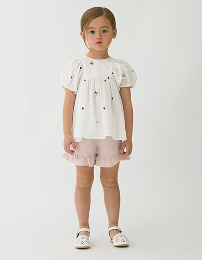 日本童裝 pe#main 士多啤梨刺繡泡芙袖上衣 80-130cm 女童款 夏季 TOPS