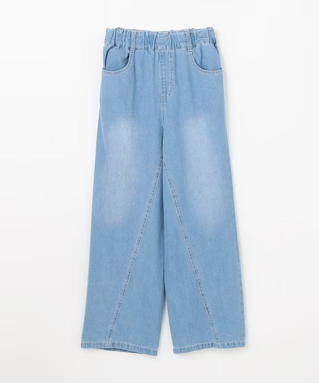日本童裝 aF#a325 刺繡淺色牛仔寬褲 110-150cm 女童款 夏季 PANTS