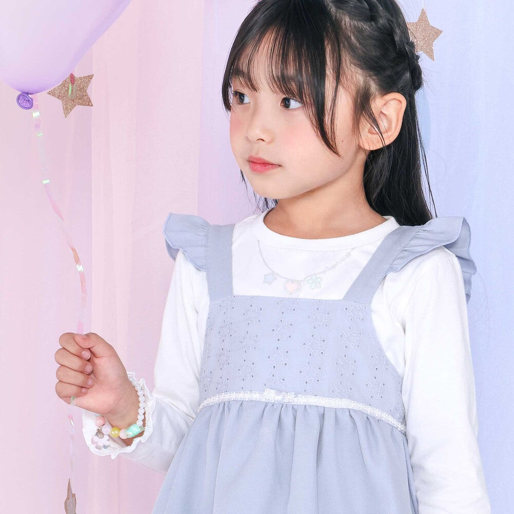 日本童裝  SLAP SLIP【スラプリ】荷葉袖口長袖上衣+刺繡吊帶套裝 90-130cm 女童款 秋季 TOPS