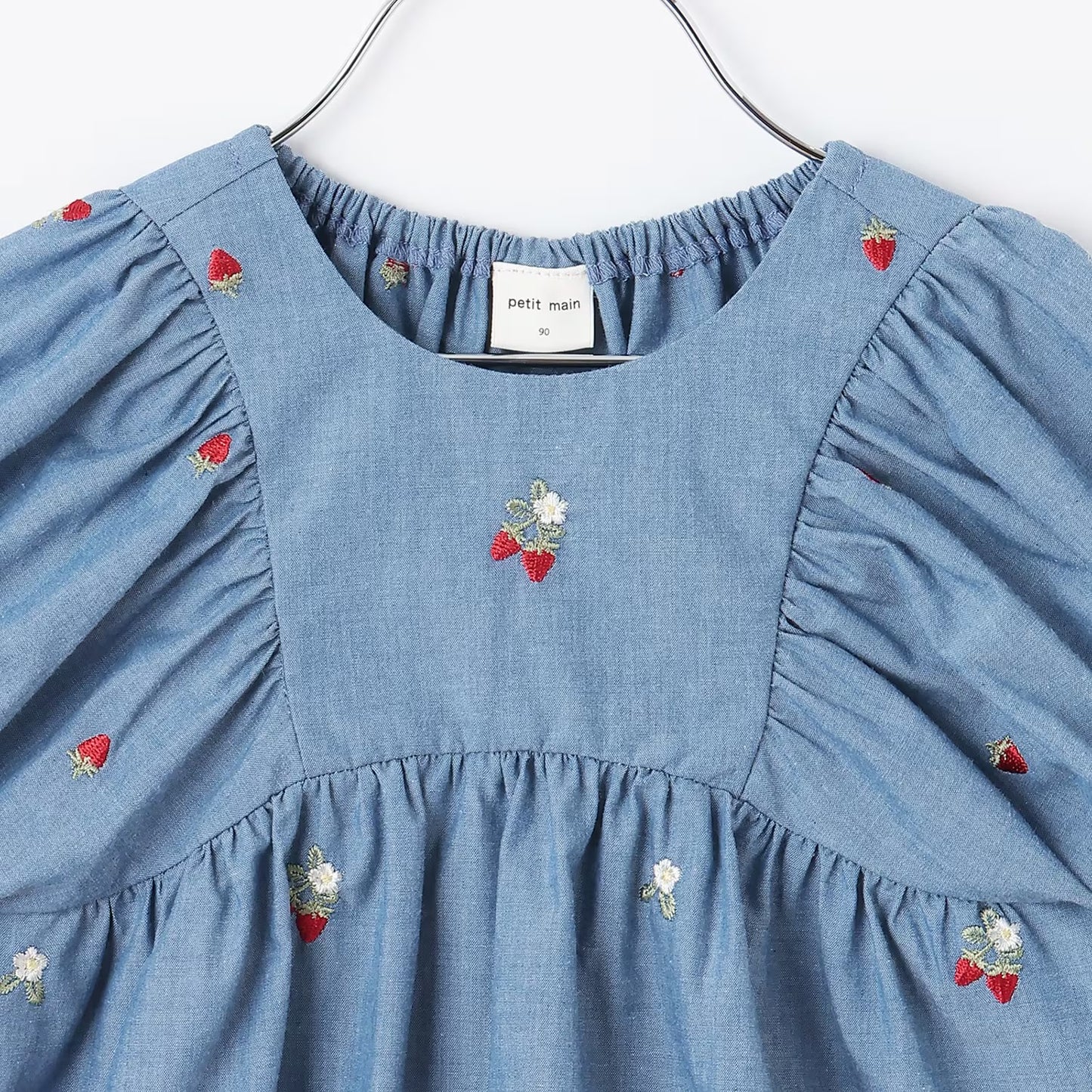 日本童裝 pe#main 士多啤梨刺繡泡芙袖上衣 80-130cm 女童款 夏季 TOPS