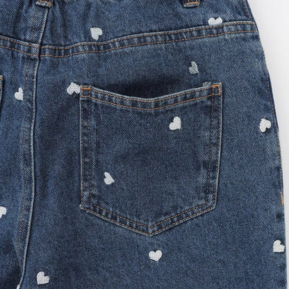 日本童裝 Ly# mine 愛心刺繡印花牛仔褲 100-140cm 女童款 夏季 PANTS