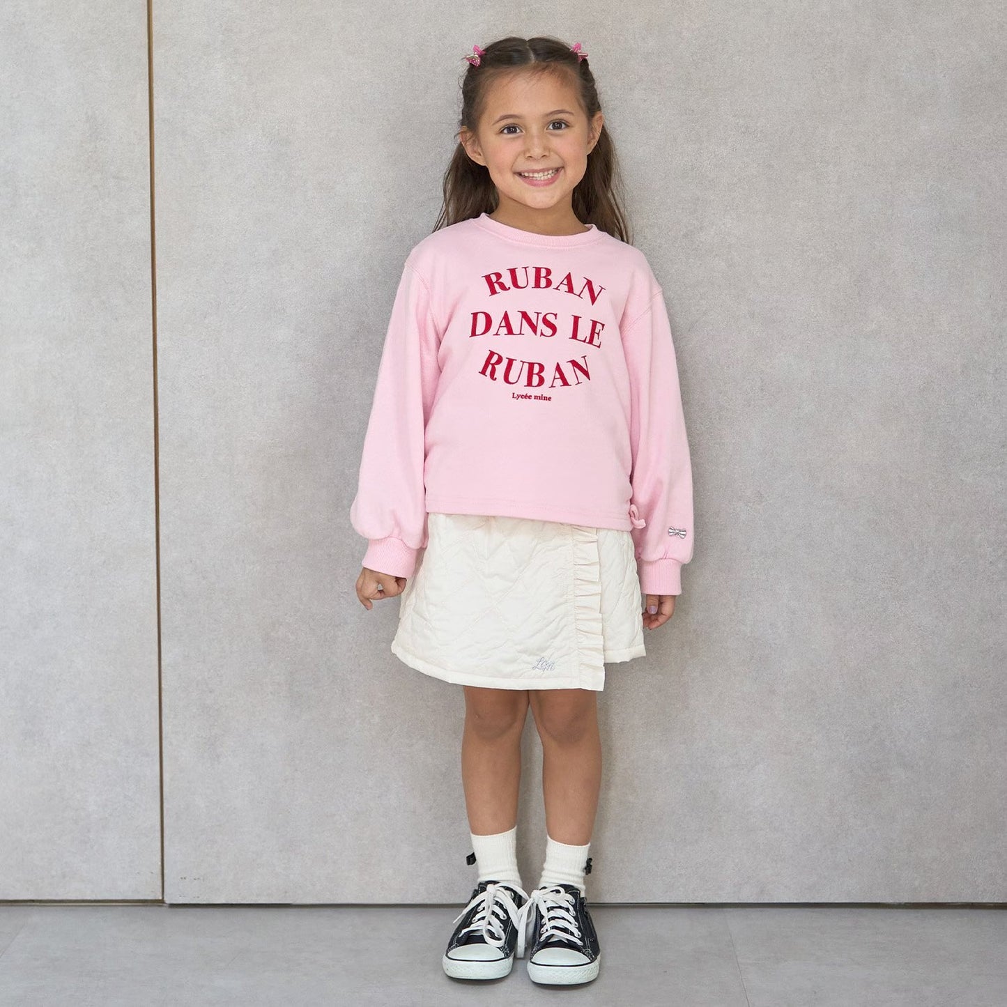 日本童裝 Ly# mine 側邊褶皺印花衛衣 100-150cm 女童款 冬季 TOPS