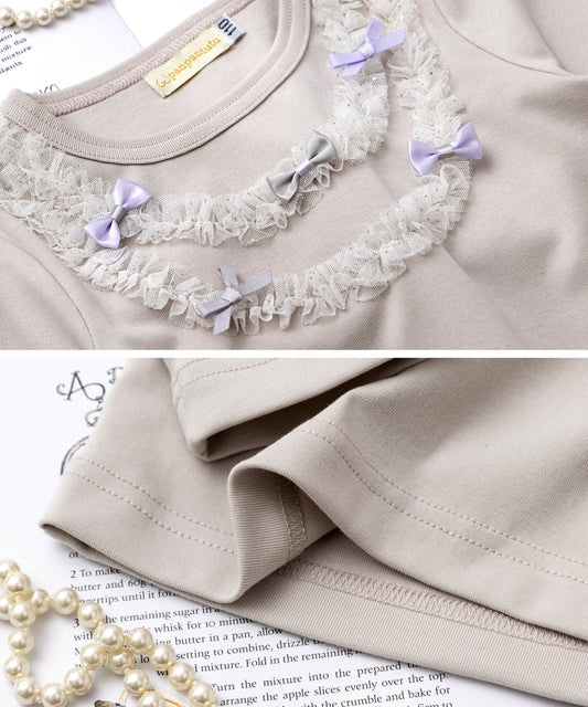 Japanese children's clothing panpantutu tulle bow top 80-150cm girls summer TOPS 