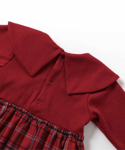 日本童裝 apres les cours 披肩格紋連身裙 80-140cm 女童款 冬季 DRESSES 聖誕紅/新年紅