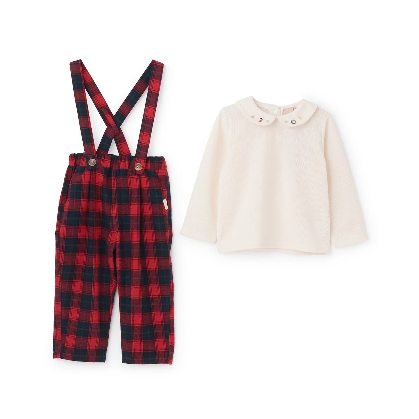 日本童裝 pe#main 上衣吊帶連體褲套裝 80-110cm 初生嬰兒 男童款 冬季 Jumpsuit 聖誕紅/新年紅