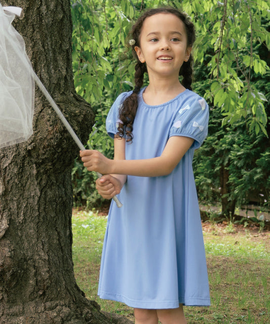 日本童裝 panpantutu 防UV 接觸冷感 泡泡花瓣紗袖連身裙 100-140cm 女童款 夏季 DRESSES