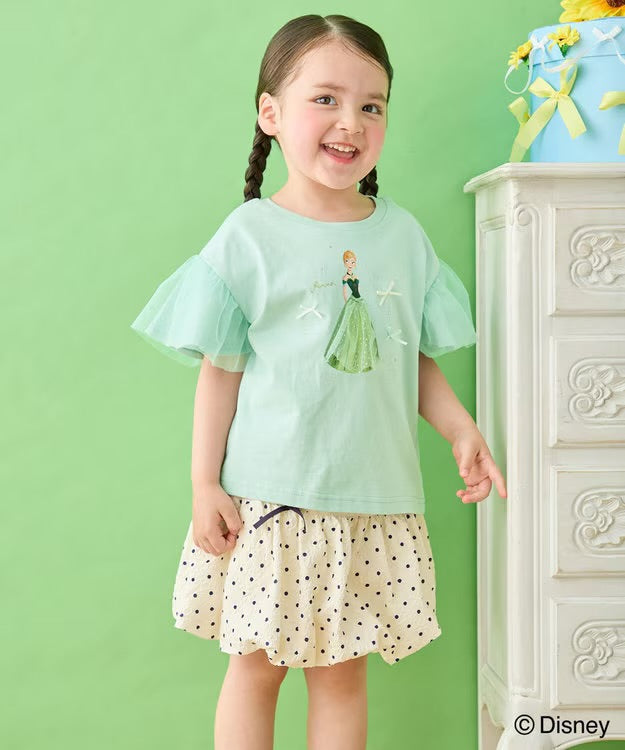 日本童裝 aF#a325 x Disney FROZEN 接觸冷感 薄紗袖印花上衣 90-130cm 女童款 夏季 TOPS