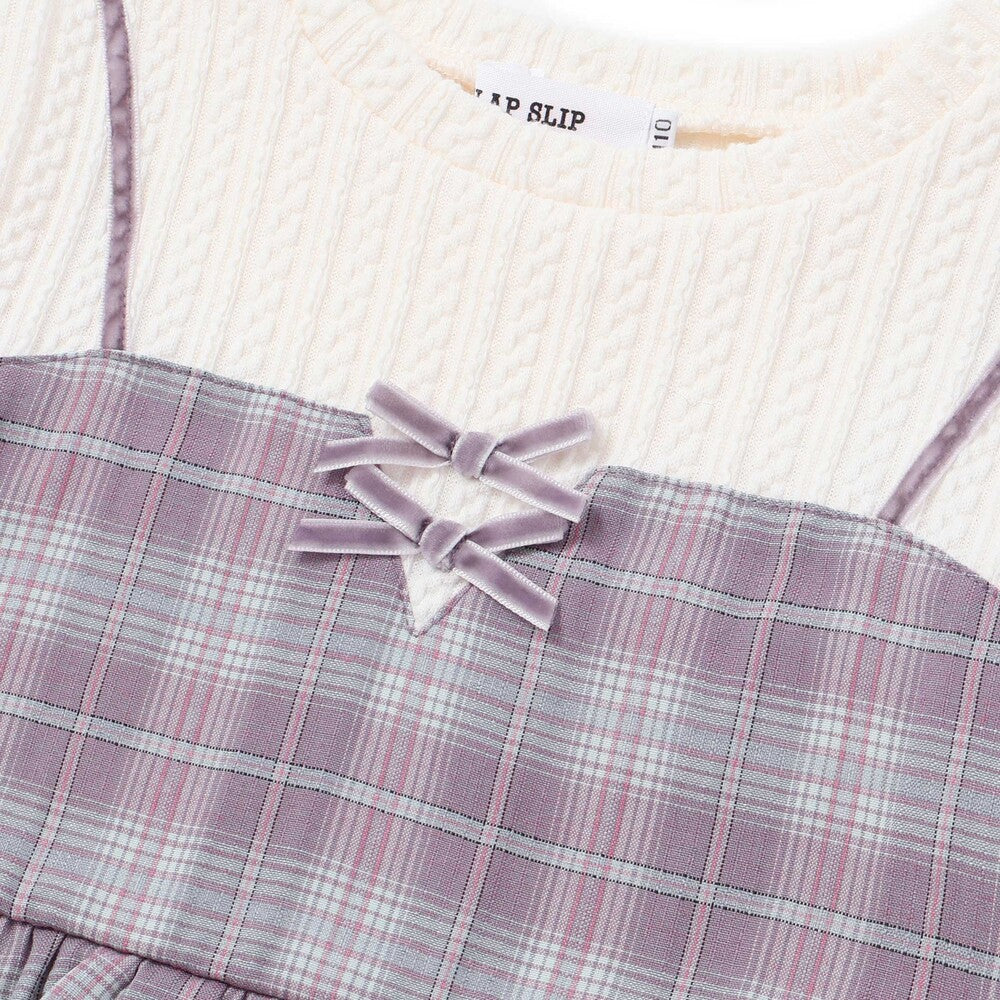 日本童裝  SLAP SLIP 假兩件格紋針織上衣 80-130cm 女童款 冬季 TOPS
