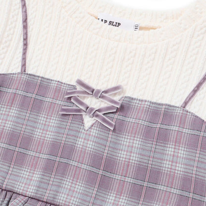 日本童裝  SLAP SLIP 假兩件格紋針織上衣 80-130cm 女童款 冬季 TOPS