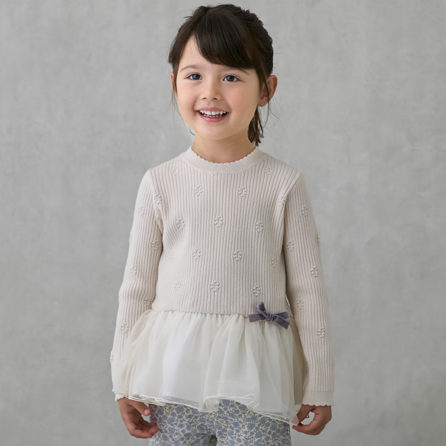 日本童裝 pe#main 針織薄紗收腰上衣 80-130cm 女童款 冬季 TOPS