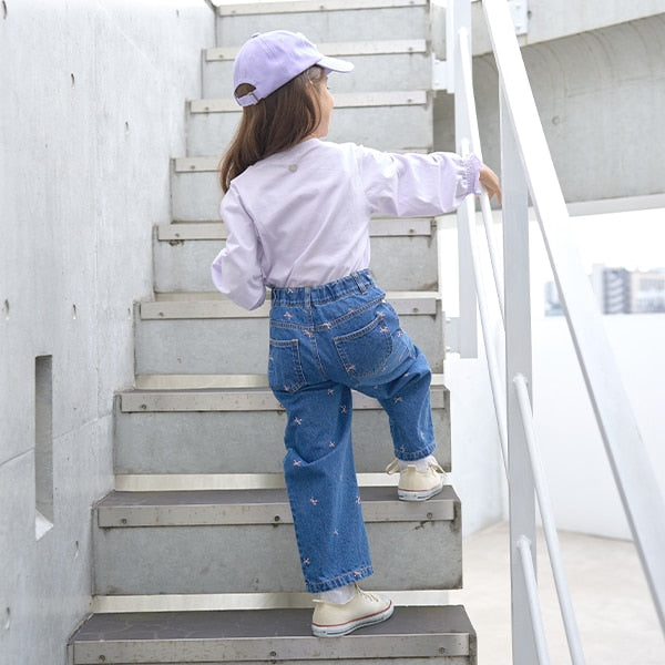 Japanese children's clothing Ly# mine embroidered denim pants 100-150cm girls spring and summer PANTS 