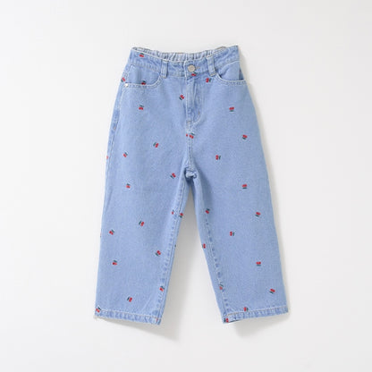 Japanese children's clothing Ly# mine embroidered denim pants 100-150cm girls spring and summer PANTS 