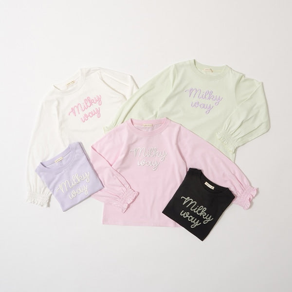Japanese children's clothing Ly# mine puff sleeve embroidered letter top 100-150cm girls spring and summer TOPS 