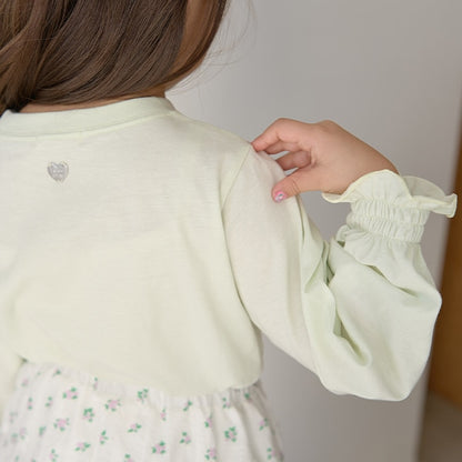 Japanese children's clothing Ly# mine puff sleeve embroidered letter top 100-150cm girls spring and summer TOPS 