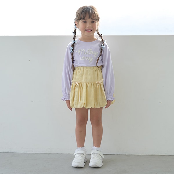 Japanese children's clothing Ly# mine puff sleeve embroidered letter top 100-150cm girls spring and summer TOPS 