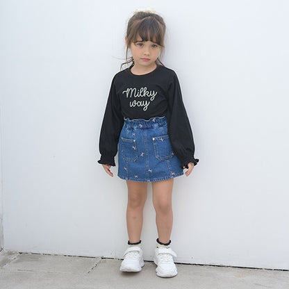 Japanese children's clothing Ly# mine puff sleeve embroidered letter top 100-150cm girls spring and summer TOPS 