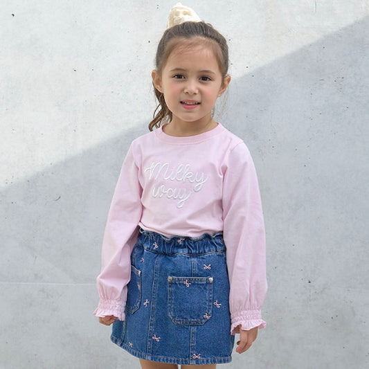 Japanese children's clothing Ly# mine puff sleeve embroidered letter top 100-150cm girls spring and summer TOPS 