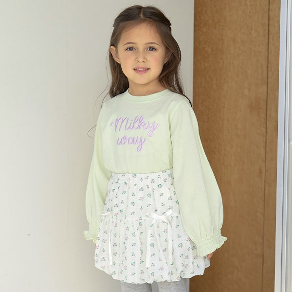 Japanese children's clothing Ly# mine puff sleeve embroidered letter top 100-150cm girls spring and summer TOPS 