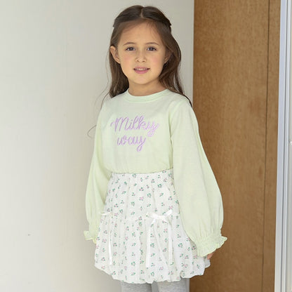 Japanese children's clothing Ly# mine puff sleeve embroidered letter top 100-150cm girls spring and summer TOPS 