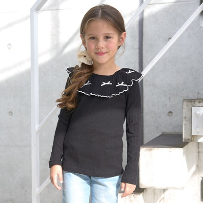 Japanese children's clothing Ly# mine 2Way front and back two-piece lotus leaf collar top 100-150cm girls spring and summer TOPS 