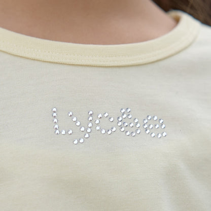 Japanese children's clothing Ly# mine color matching rhinestone puff sleeve top 100-150cm girls spring and summer TOPS 