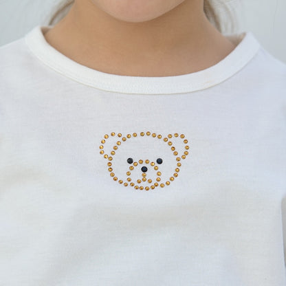 Japanese children's clothing Ly# mine color matching rhinestone puff sleeve top 100-150cm girls spring and summer TOPS 