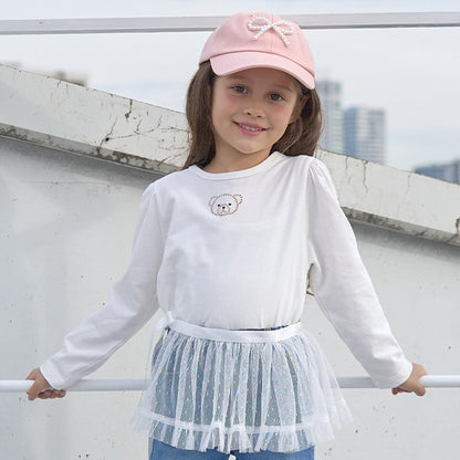 Japanese children's clothing Ly# mine color matching rhinestone puff sleeve top 100-150cm girls spring and summer TOPS 