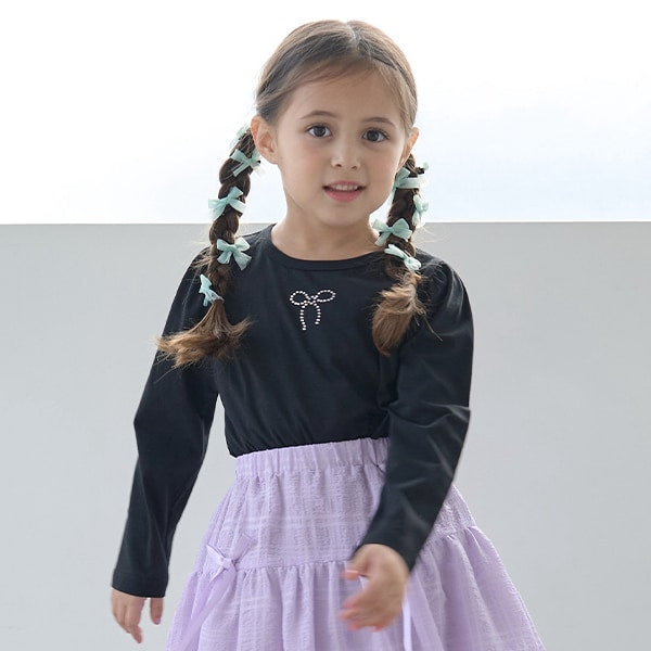 Japanese children's clothing Ly# mine color matching rhinestone puff sleeve top 100-150cm girls spring and summer TOPS 