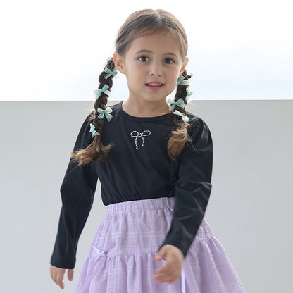 Japanese children's clothing Ly# mine color matching rhinestone puff sleeve top 100-150cm girls spring and summer TOPS 
