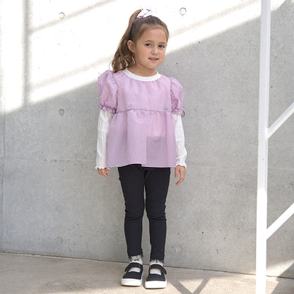 Japanese children's clothing Ly# mine fake two-piece puff sleeve top 100-150cm girls spring and summer TOPS 
