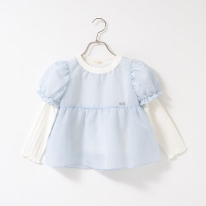 Japanese children's clothing Ly# mine fake two-piece puff sleeve top 100-150cm girls spring and summer TOPS 