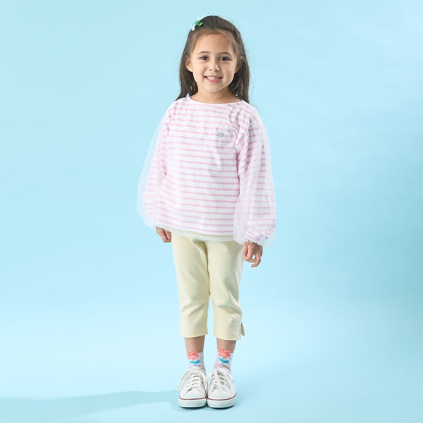 Japanese children's clothing Ly# mine mesh sleeve top 100-150cm girls spring and summer TOPS 